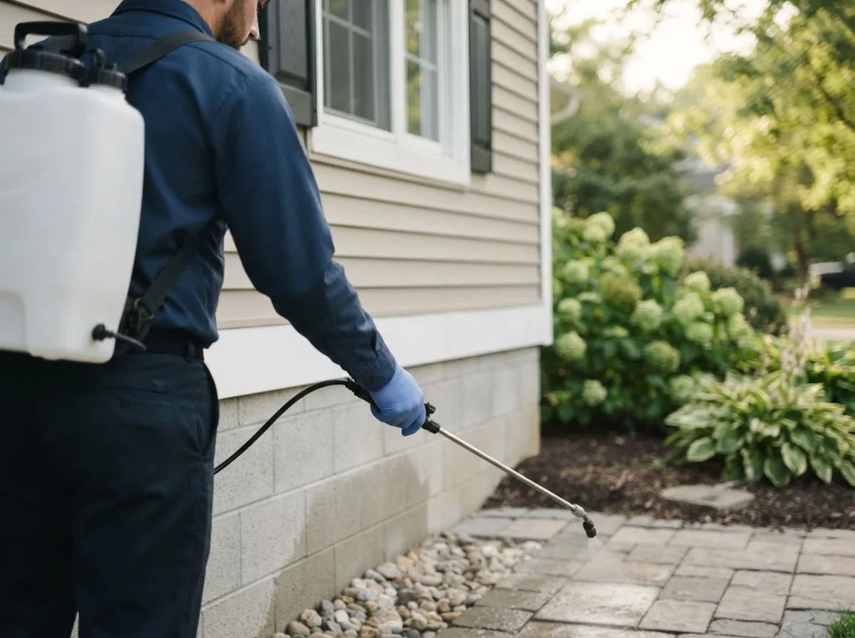 Pest control technician inspecting a home in Beirne, AR